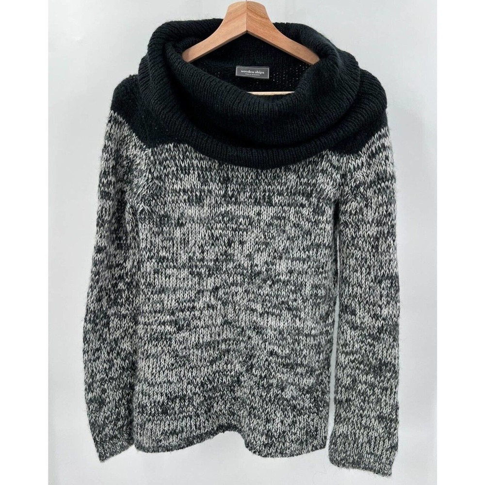 Wooden Ships Anthropologie Women's S-M Mohair Wool Blend Black-Gray Cowl Sweater